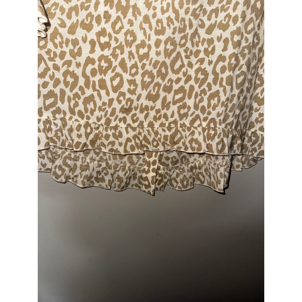 Multiples Leopard Print Ruffle Hem Button Back Top Tan White Small - Picture 3 of 6